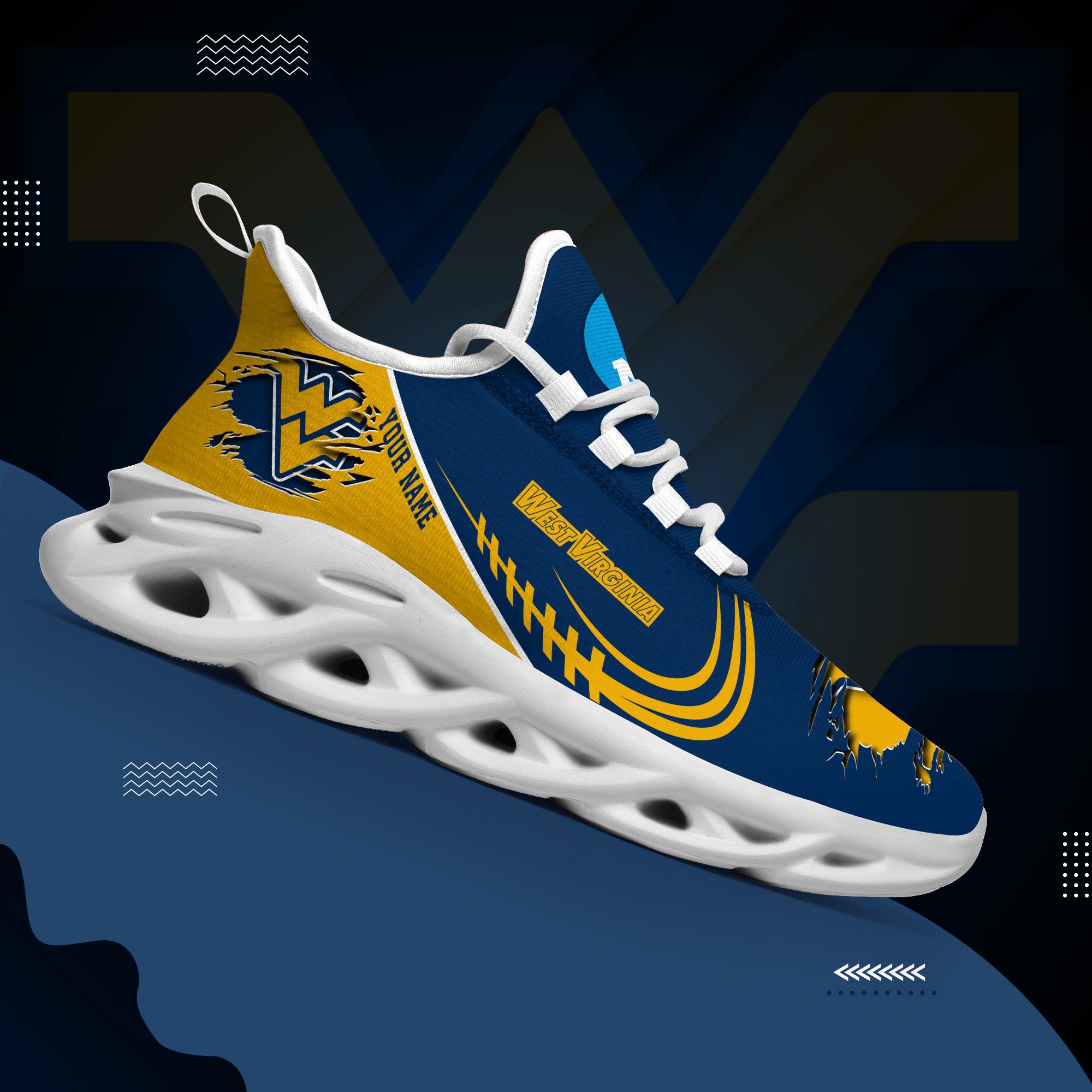 West Virginia Mountaineers Black Max Soul Shoes 2025 Versions Custom Name 016