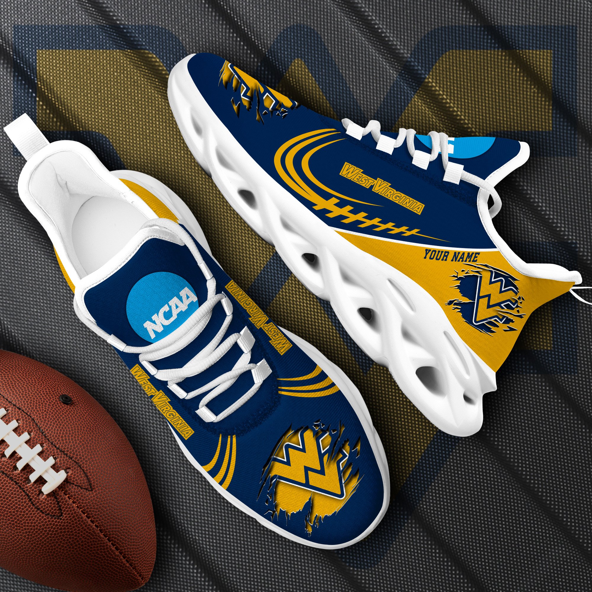 West Virginia Mountaineers Black Max Soul Shoes 2025 Versions Custom Name 016