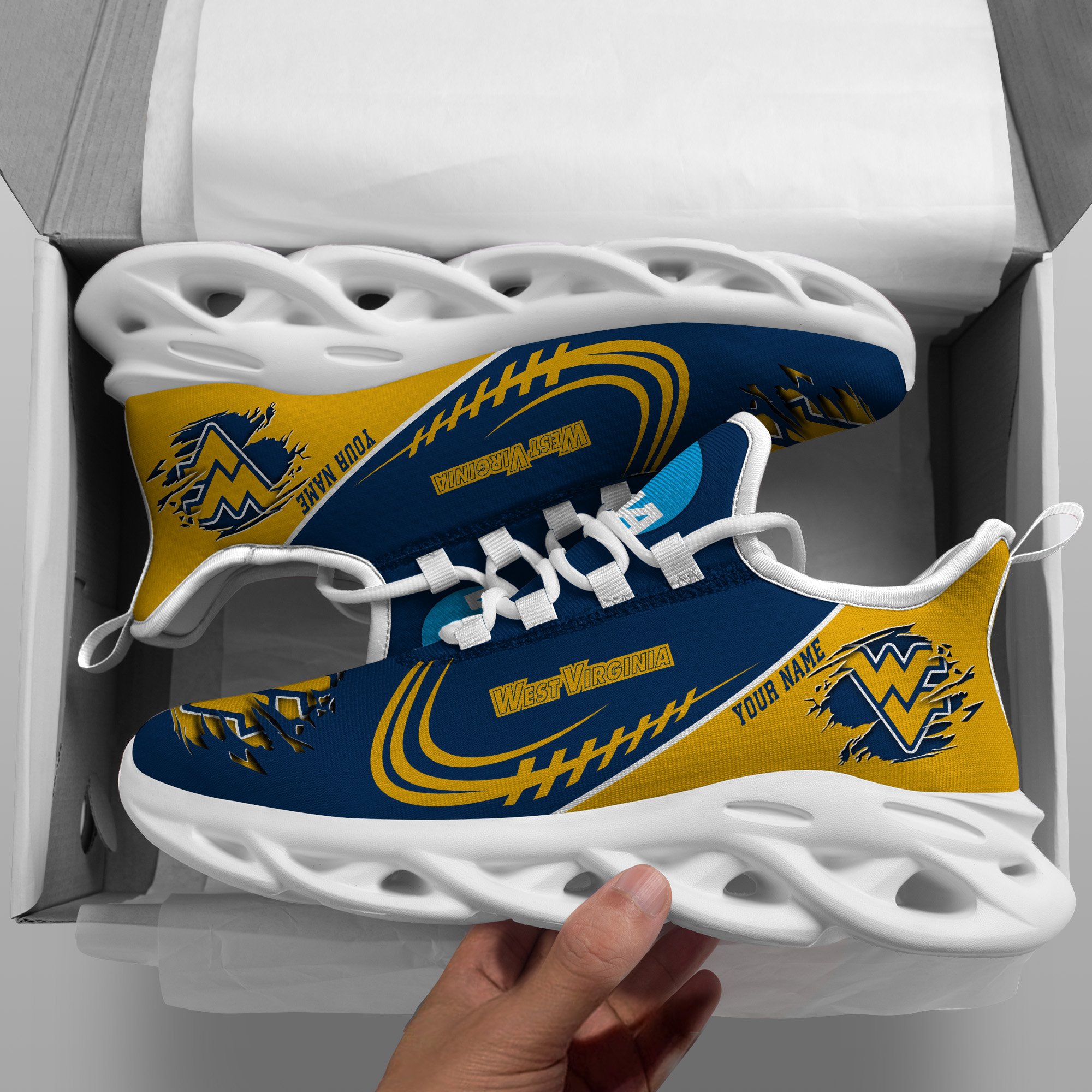 West Virginia Mountaineers Black Max Soul Shoes 2025 Versions Custom Name 016