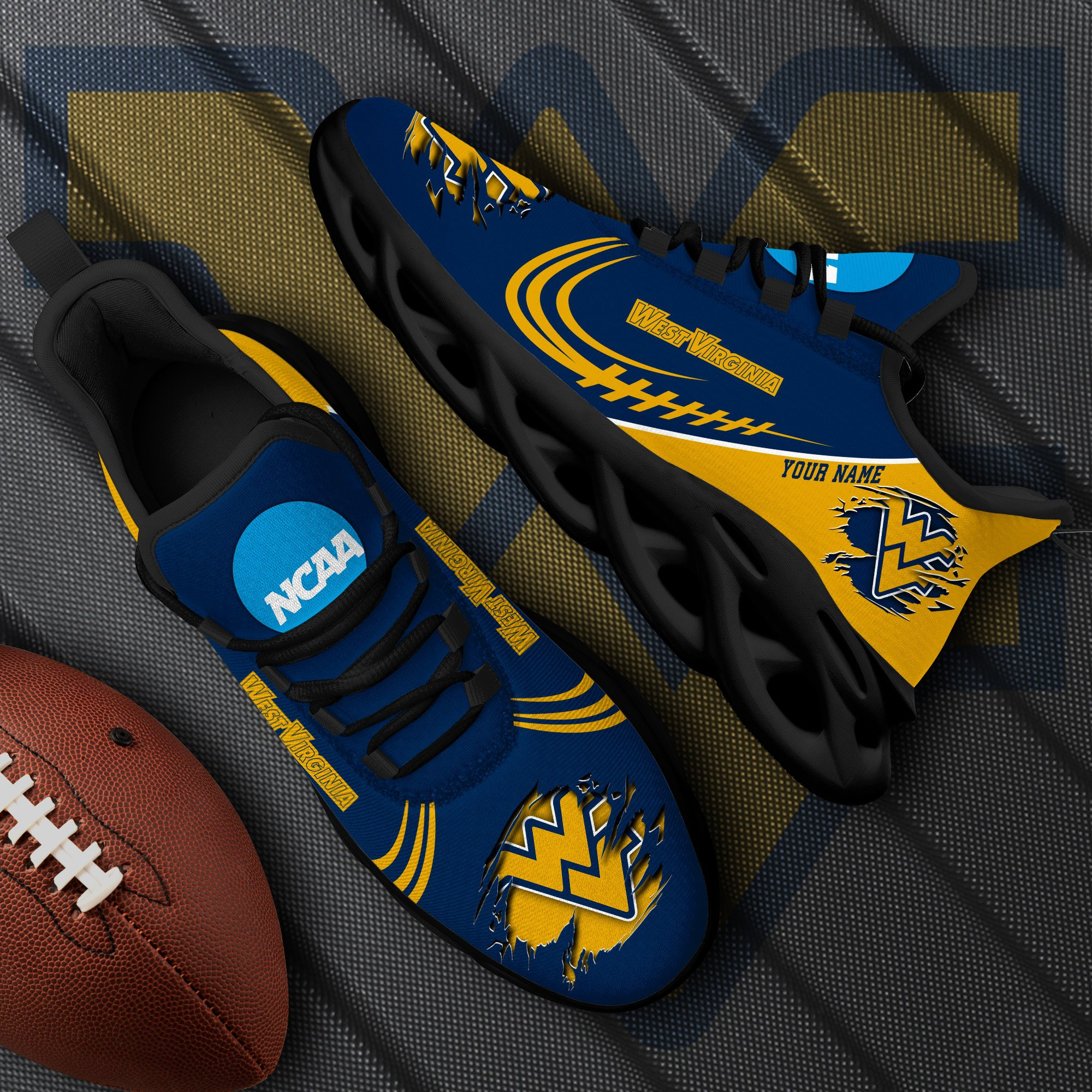 West Virginia Mountaineers Black Max Soul Shoes 2025 Versions Custom Name 016