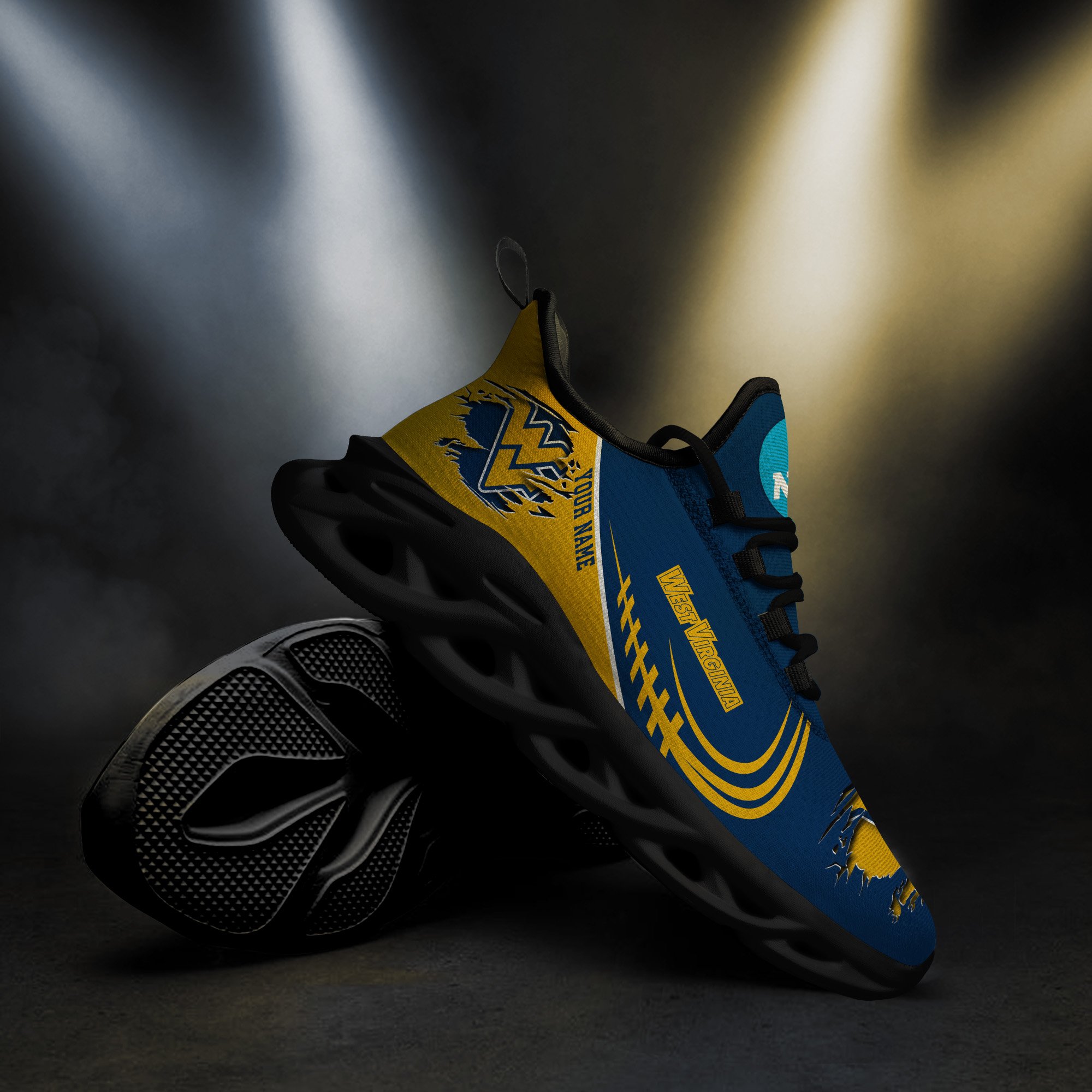 West Virginia Mountaineers Black Max Soul Shoes 2025 Versions Custom Name 016