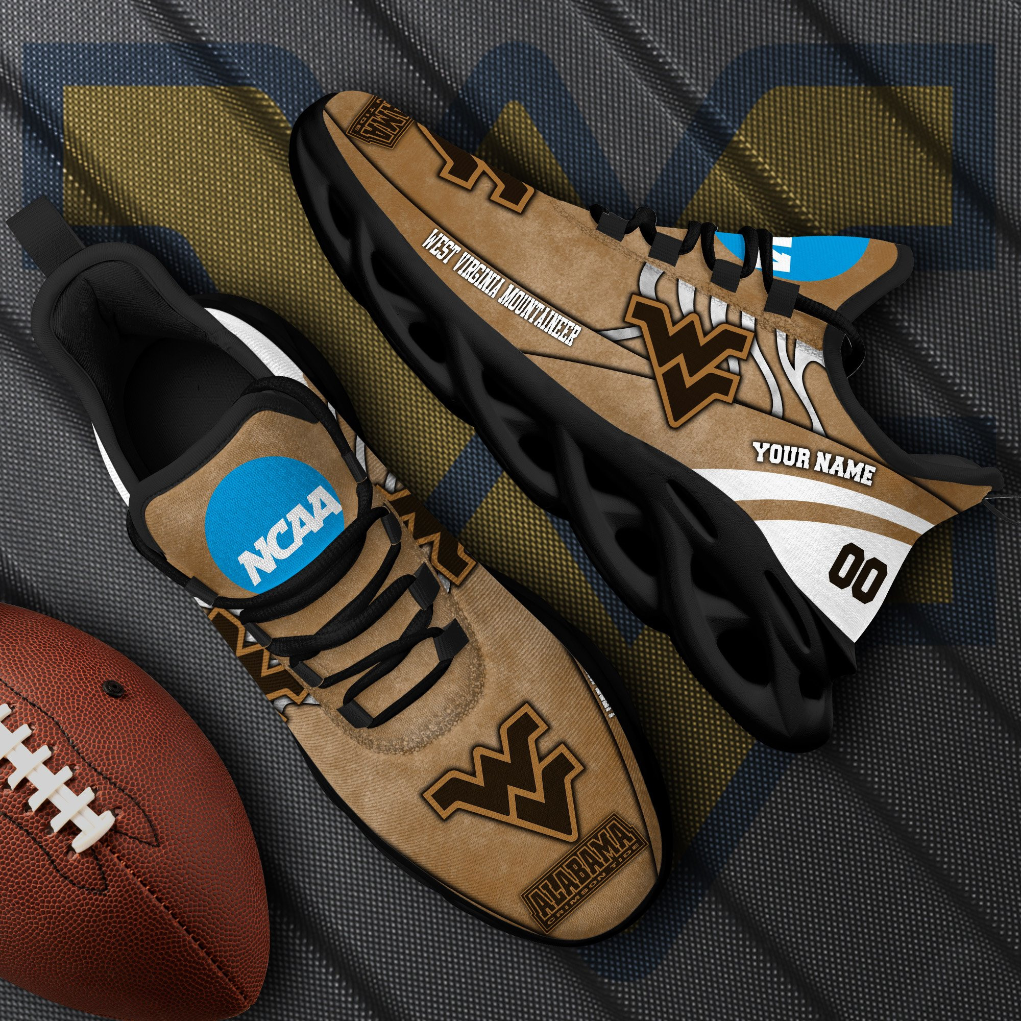 West Virginia Mountaineers Black Max Soul Shoes 2025 Versions Custom Your Name And Number 312