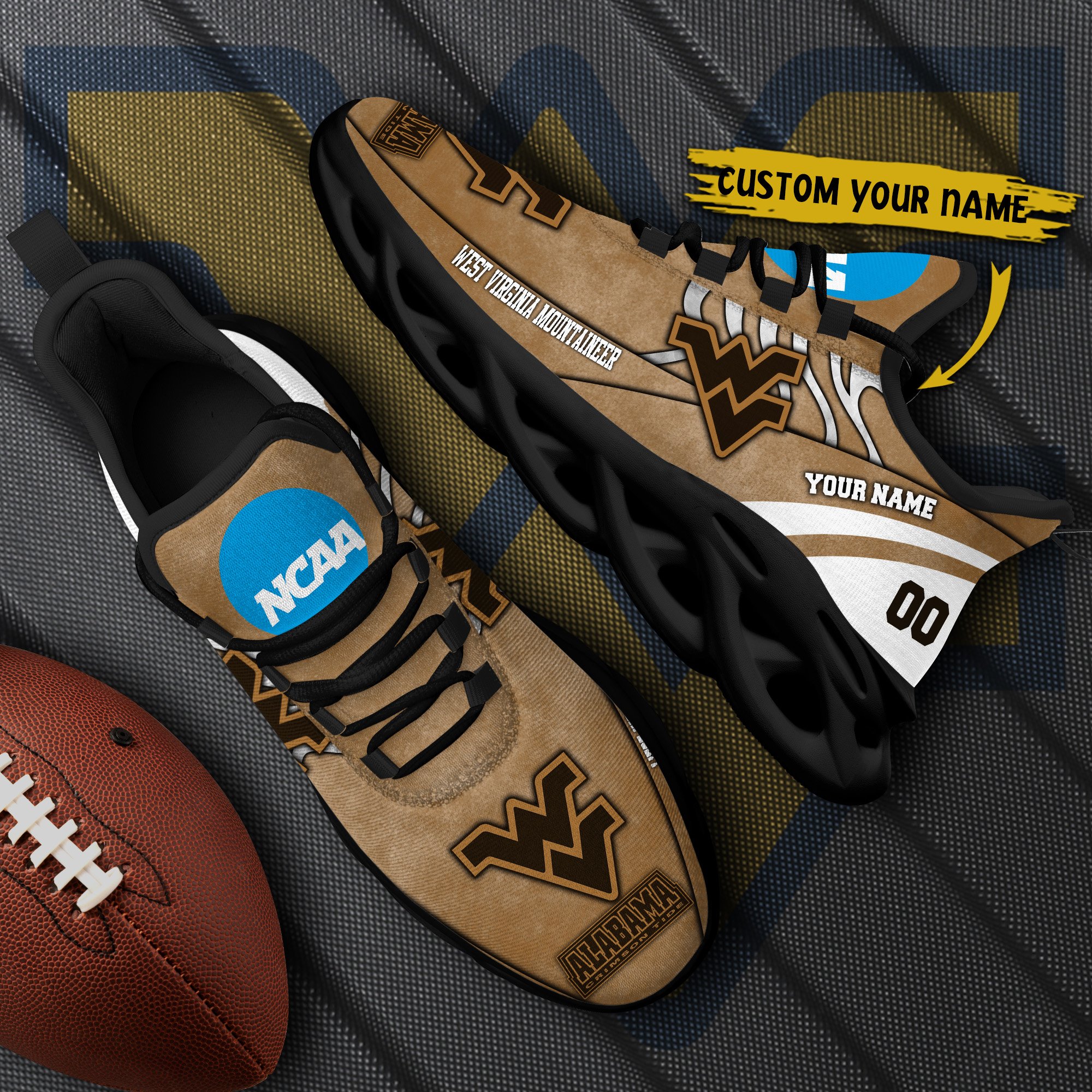 West Virginia Mountaineers Black Max Soul Shoes 2025 Versions Custom Your Name And Number 312