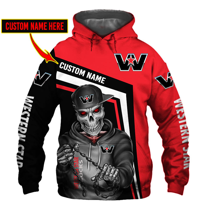 Western Star Skull Tshirt, sweatshirt, Polo, Hawaiian, Hoodie 3D Apparel Full Printing Custom Name 
