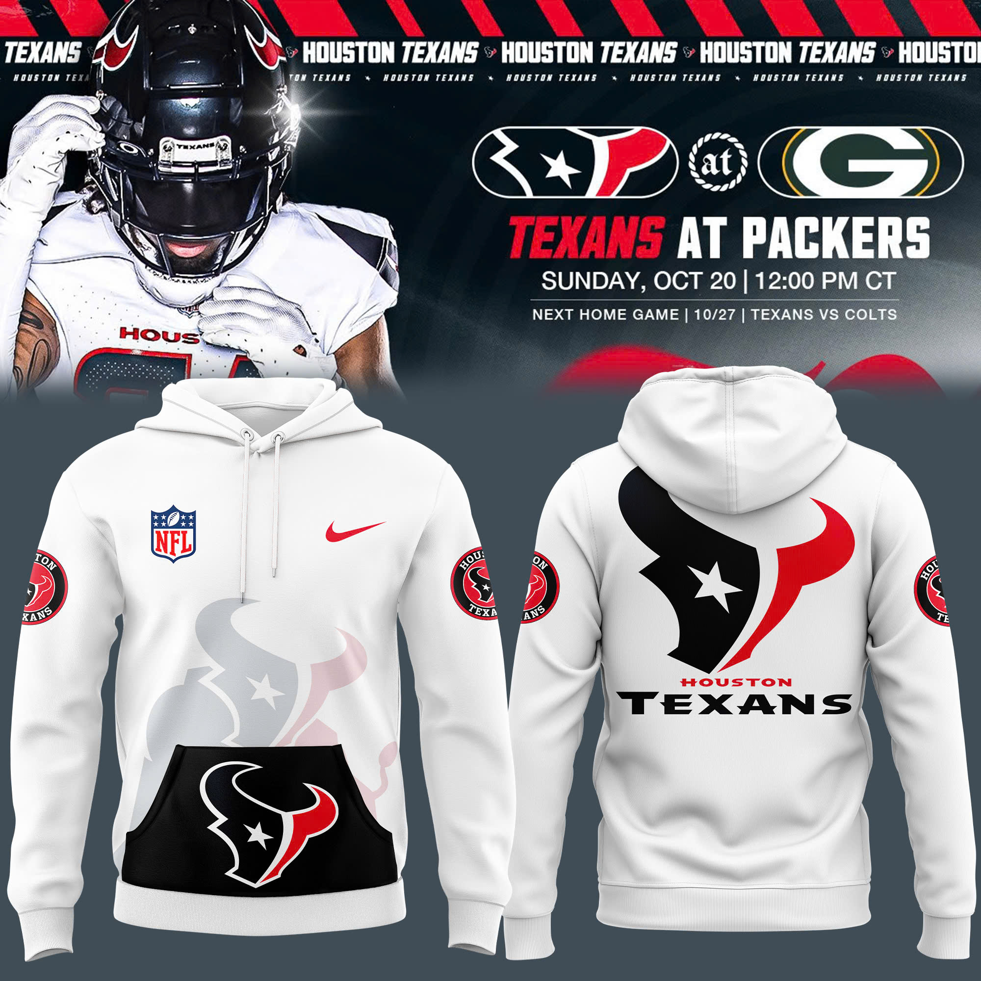 White Houston Texans Pullover Hoodie 