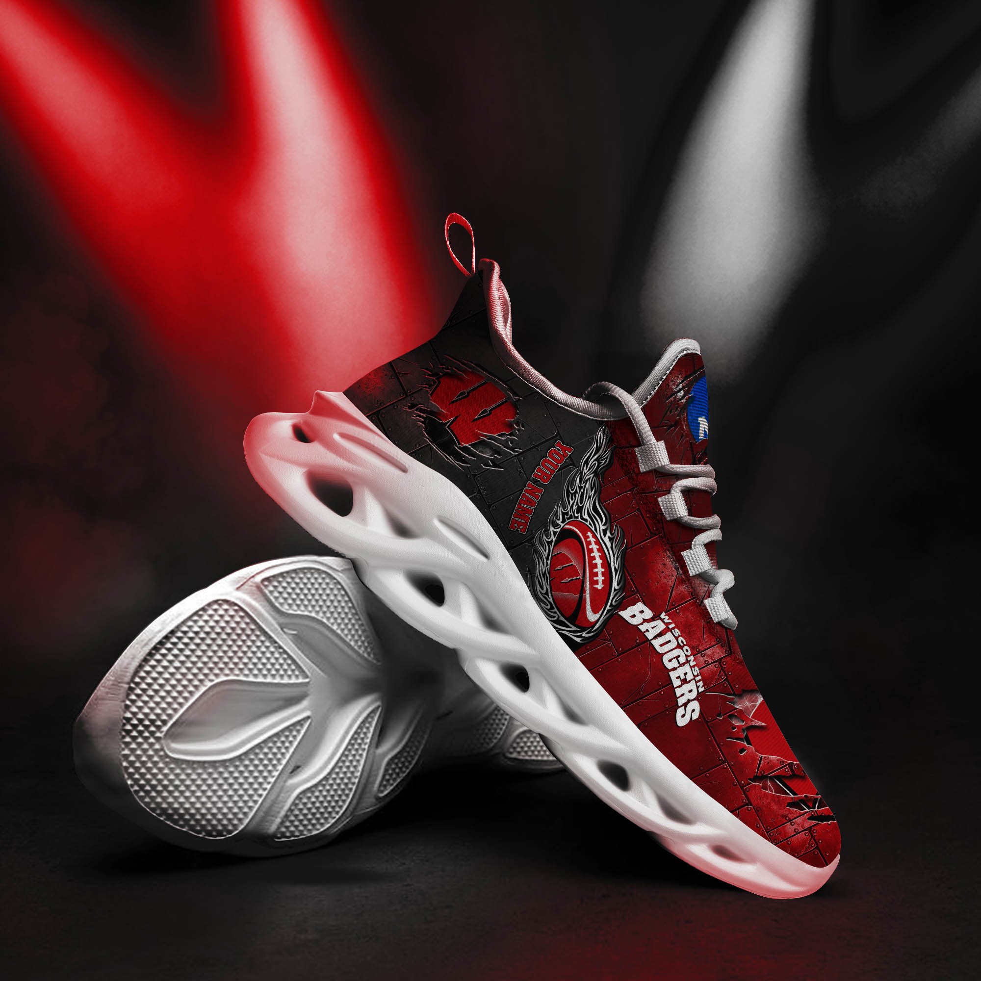 Wisconsin Badgers Black Max Soul Shoes 2025 Versions, White Max Soul Shoes Custom Your Name PH879
