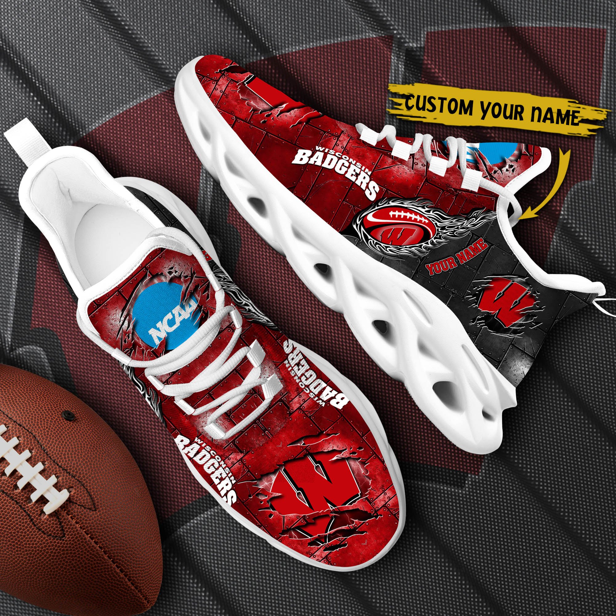 Wisconsin Badgers Black Max Soul Shoes 2025 Versions, White Max Soul Shoes Custom Your Name PH879