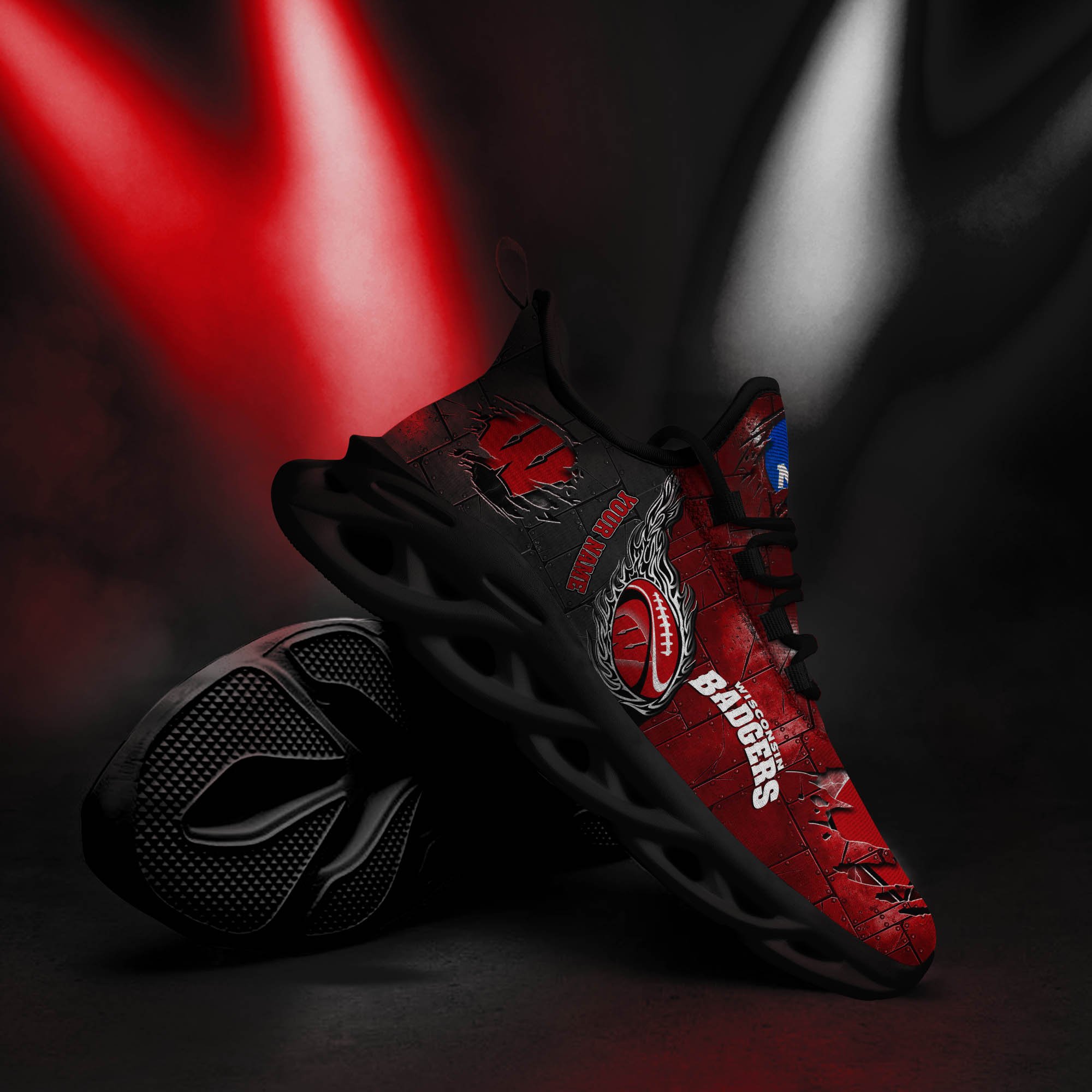 Wisconsin Badgers Black Max Soul Shoes 2025 Versions, White Max Soul Shoes Custom Your Name PH879