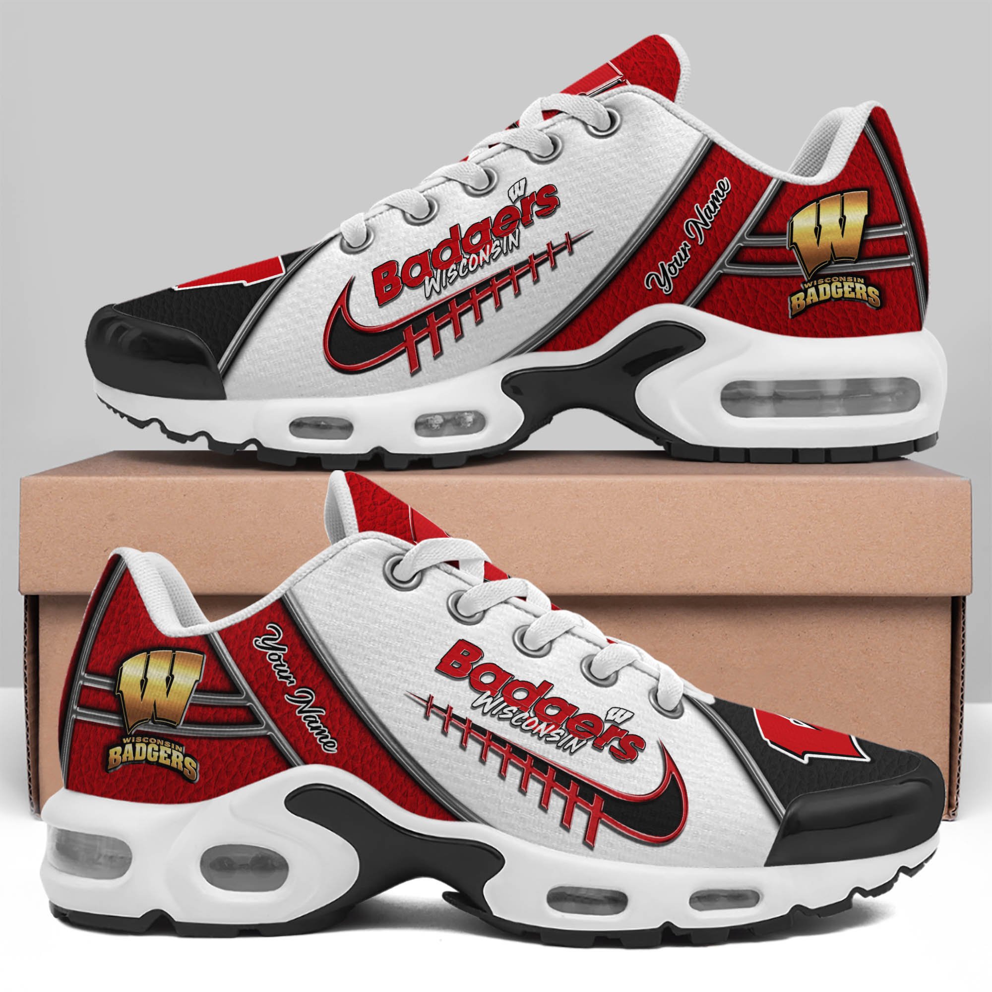 Wisconsin Badgers TN Shoes 2025 Version Custom Your Name, Football Team Shoes 516