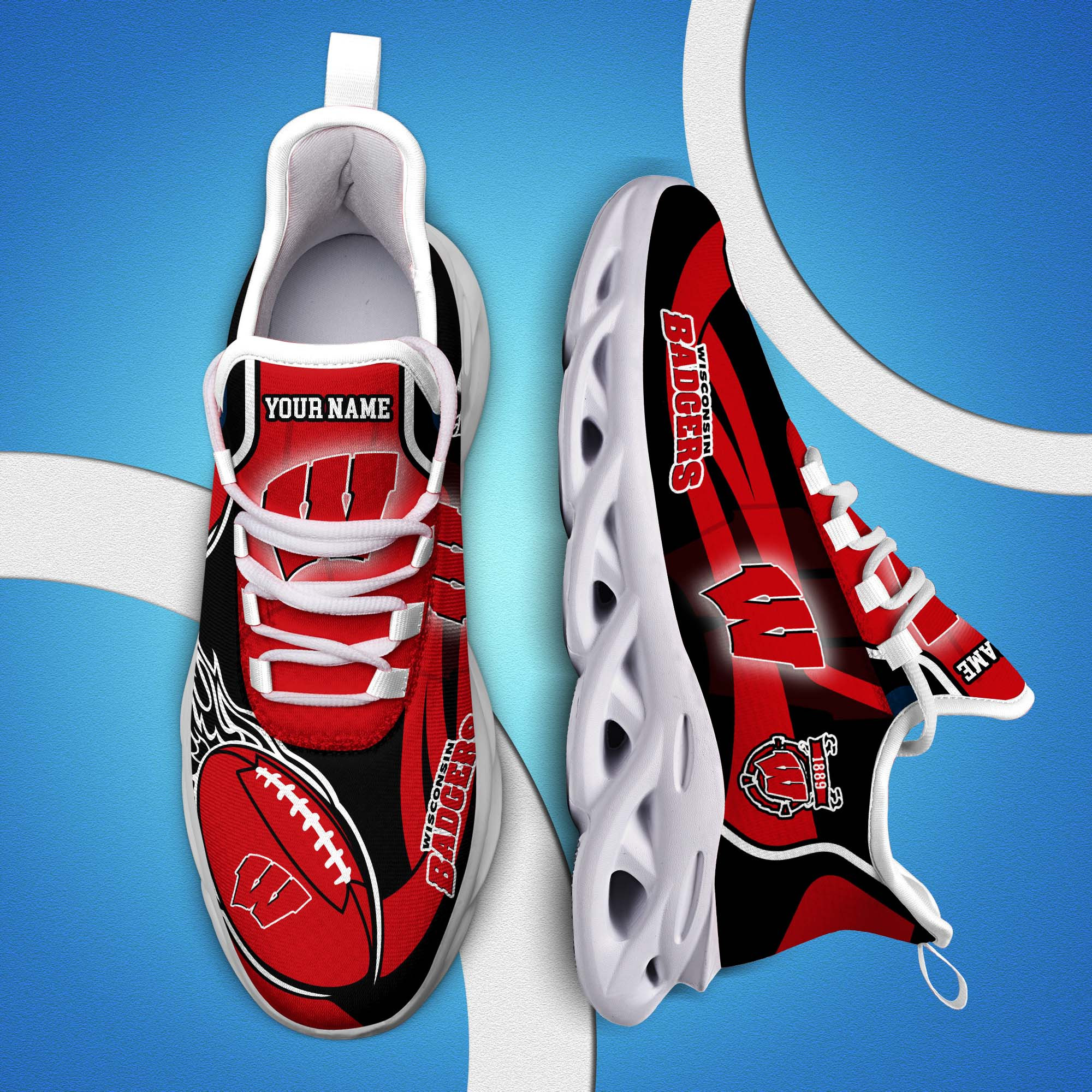 Wisconsin Badgers White C Sneakers 2025 Version Personalized Your Name 090