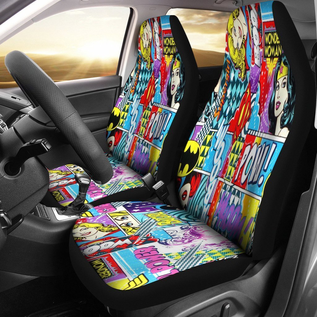 Wonder Woman Cartoon Art Cut Sences Car Seat Cover ( Set of 2) 