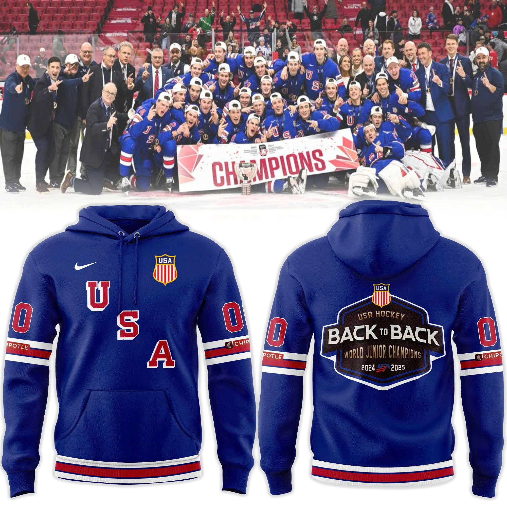 World Junior Ice Hockey Champions USA Hockey Hoodie V3 