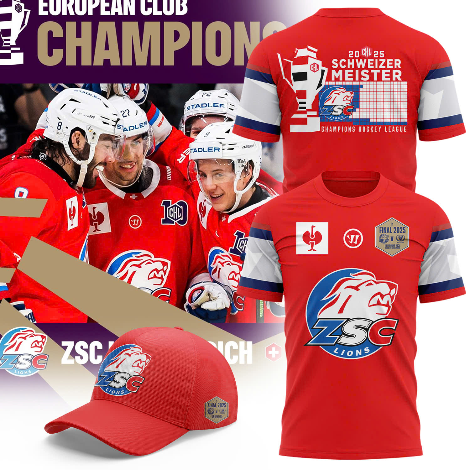 ZSC Lions CHL 2025 European Club Champions Tee 
